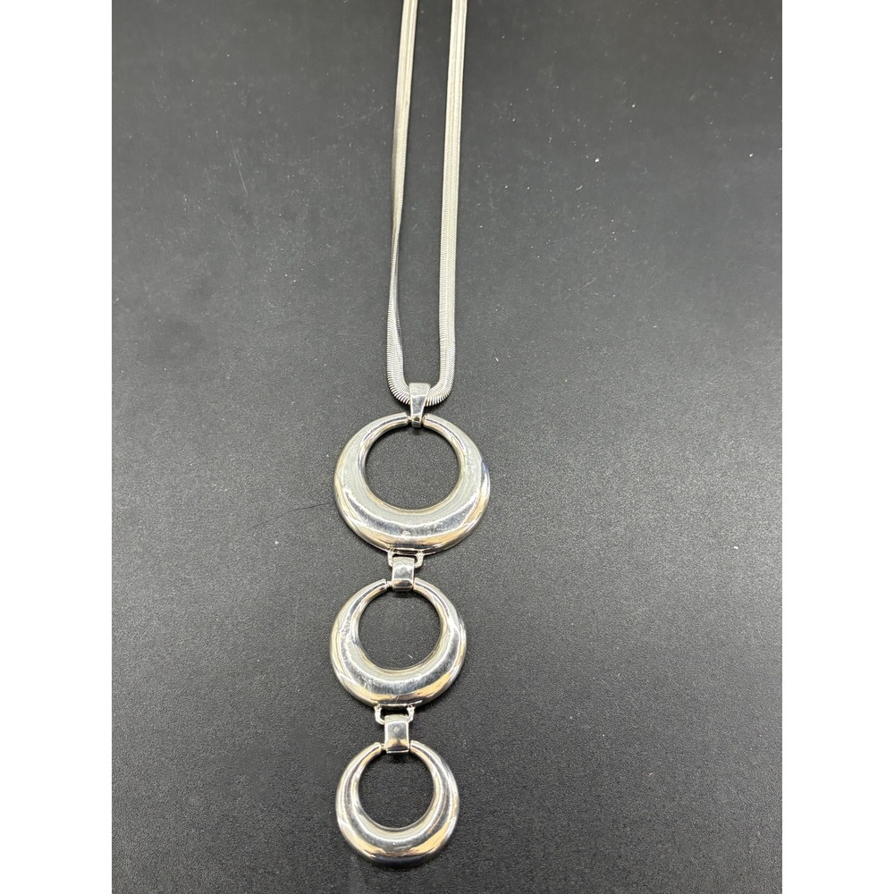 Jules B. Silver Tone Graduated Triple Circle Pendant Snake Chain Necklace